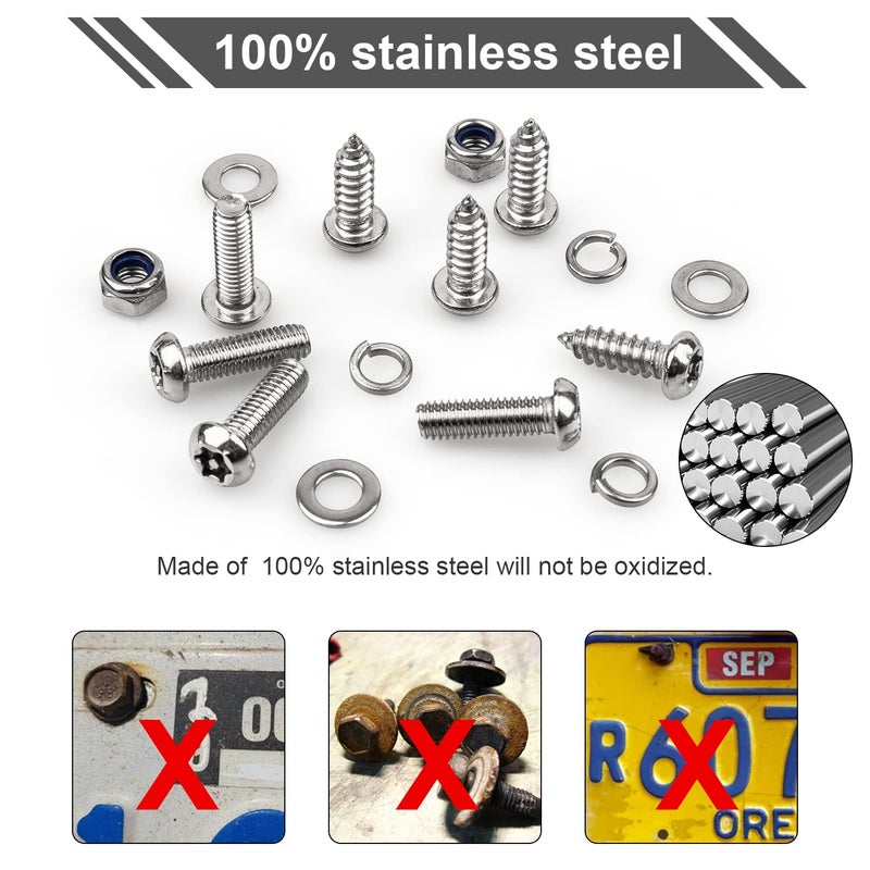 Weico License Plate Screws Kits, Stainless Steel Anti Theft Mounting Hardware for Car Tag Plate Frames Covers, M6 (1/4") Tamper Proof Screws, Fastener Nut, Caps Cover for Front Rear Frame Holder Mounting - Image 4